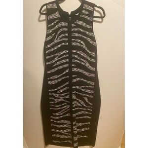 𝅺calvin Klein Sleeveless Sheath Dress Black White Stripes Medium Stretchy